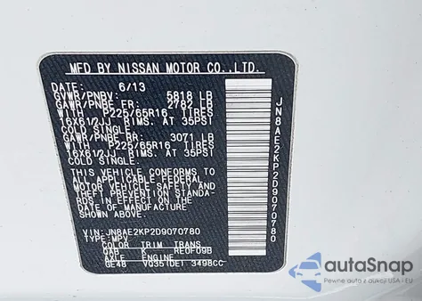 2013 Nissan Quest S from USA, damaged, VIN JN8AE2KP2D9070780